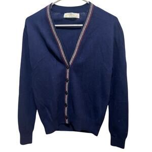 KINLOCH ANDERSON Cardigan Sweater Black Lambswool V-Neck Long Sleeve Womens S